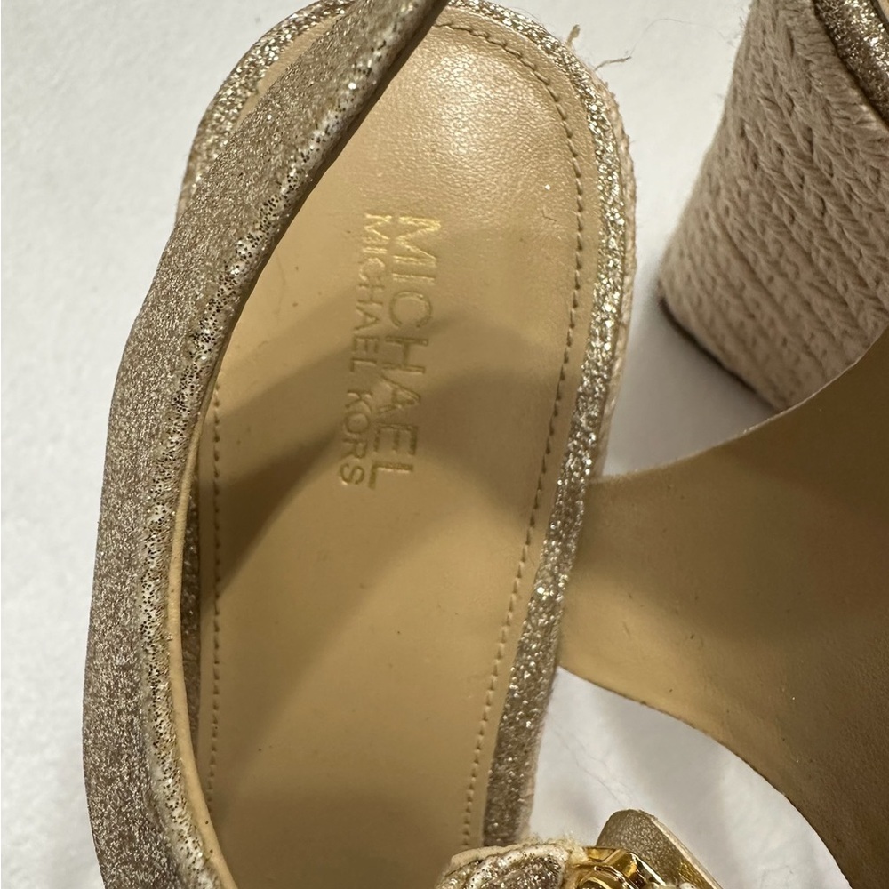 Michael Kors Berkley Gold Metallic Glitter Wedge Platform Espadrille US 9.5 NWOT - Picture 9 of 14